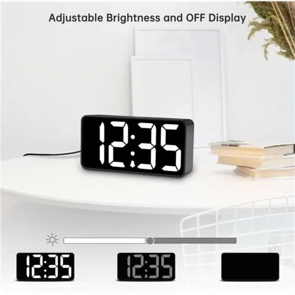 Digital Alarm Clock Large Number Display USB Charging Port Bedside Desk Clock